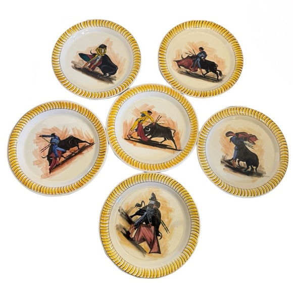 LOFISA Guadalajara Bullfighter Set of 6 Plates Matador Rare Vintage Mexico - Picture 1 of 16